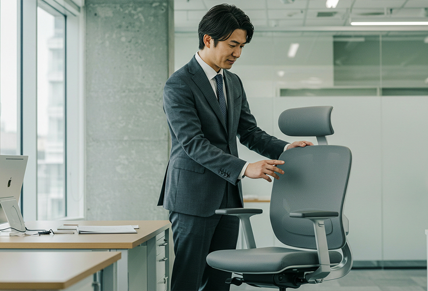 オフィス家具を査定する男性